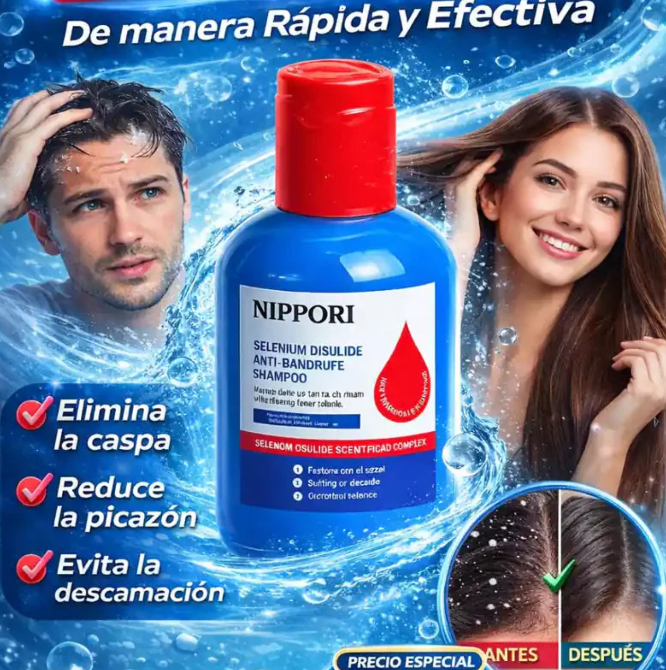 SHAMPOO NIPPORI, ANTI CASPA, DERMATITIS SEBORREICA, HONGOS, GRASA PAGAS 1 Y LLEVAS 2