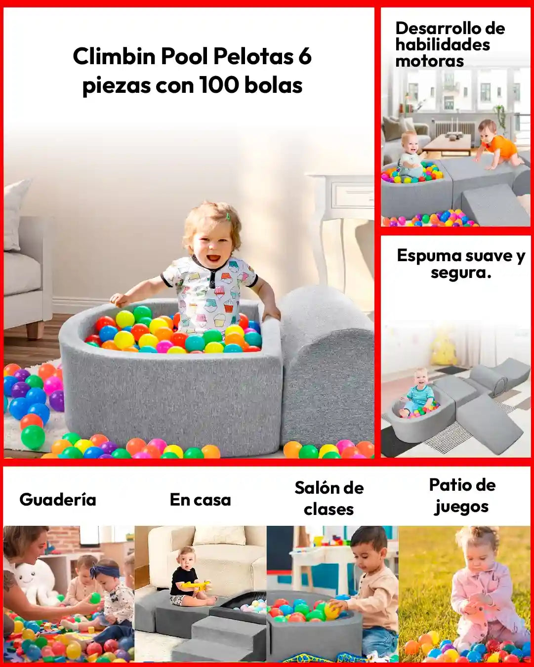 SET BLOQUES DE ESCALADA PREMIUN / 6 PIEZAS  CON 100 BOLAS